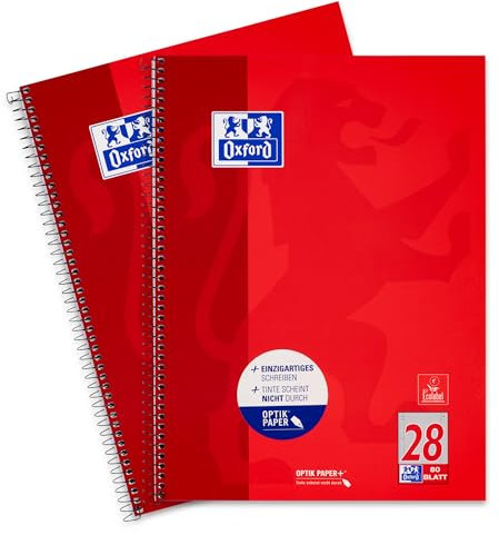 Oxford Collegeblock A4 kariert, mit Doppelrand, 80 Blatt, rot, 2 Stück