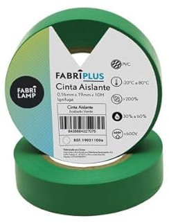 Brightium Cinta Aislante PVC Verde 19mm x 10m, flexible y duradera, ideal para trabajos eléctricos y protección de cables.
