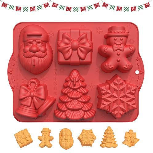 Weihnachtsbackform, Silikonform Weihnachten Weihnachtsbaum Lebkuchen Weihnachtsmann Schokoladenform, 6 Gitter Weihnachten Silikon Backformen Eiswürfelschalen, Backformen für DIY Seife, Kuchen, Keks
