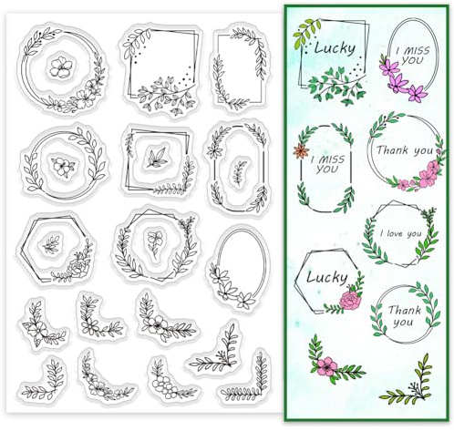 PH PandaHall Pflanze Grenze Clear Stempel für Scrapbooking, Kranz Girlande Silikonstempel Blume Blatt Transparenter Gummistempel für Journal, Geschenkanhänger, Einladungskarte, Papierbasteln