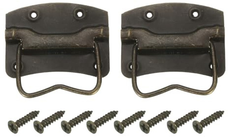 sourcing map 2Pcs Chest Handles, 64 x 61mm Side Ring Pull Lifting Handle, Metal Spray-Paint Wooden Box Puller Handles with Screws for Home Toolbox Case Drawer, Bronze