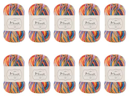Maxee Handstrickgarn, 10×50 g Häkelgarn, Bunt Farbverlauf Acrylgarn zum Stricken, Weicher Wolle zum Häkeln, Mehrfarbiges Garn zum Stricken Häkeln und Basteln