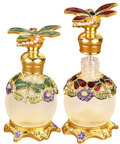 Joyeee Kleine Parfümflaschen aus Glas, leer, 2 Stück, 15 ml, Vintage-Stil, dekorativ, ausgefallene Parfümflasche, Kristallglas, tragbare Reisegröße, luxuriöser Dubai-Stil