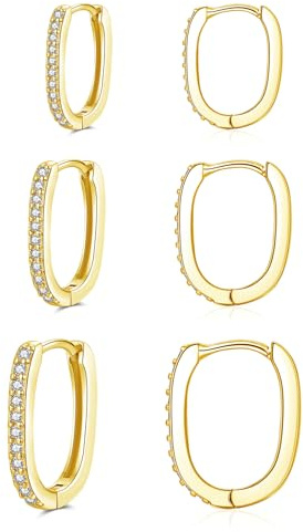 Cangall Creolen Silber 925, 3 Paare 925 Sterling Silber Oval Ohrringe Creolen Set für Multiple Piercings, Hypoallergene Kleine Knorpel Schlafen Ovale Ohrringe Silber 925 für Damen Mädchen 11/13/15mm
