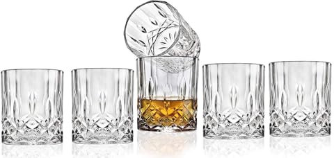 Cheffinger Lot de 6 verres à whisky en cristal, 350 ml, 9,5 cm x 8,5 cm, design taillé au diamant