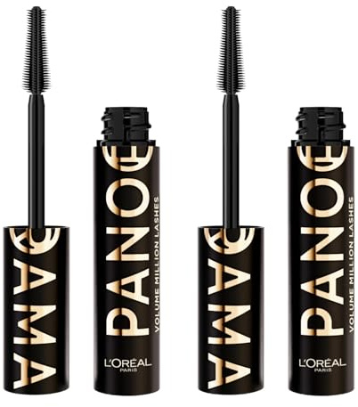 L'Oréal Paris Volumisierende Mascara Panorama All Night Black Farbe Schwarz Langanhaltend 24h Intensiver Blick Fächerwimpern und Größere Augen Extra Schwarze Formel - 2 Mascara