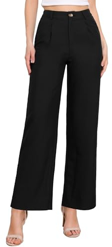Allegra K Pantalones Vestir para Mujer Pierna Ancha Informales Cintura Alta para El Trabajo Negro L