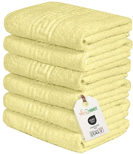 nice homeit Set mit 6 Handtüchern für Gesicht und Hände 40 x 60 cm – Badetücher aus 100% ringgesponnener Baumwolle – extra weich und saugfähig – Made in Italy – Gelb