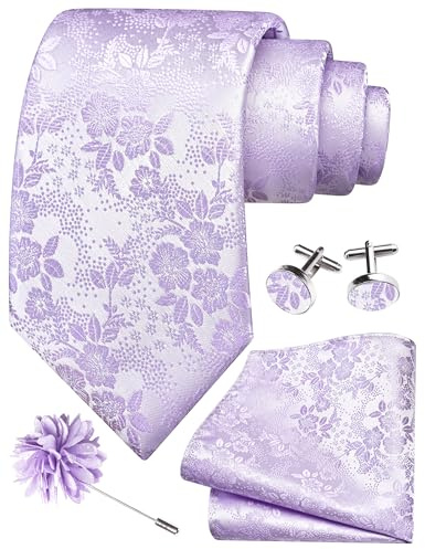 Gusleson 3.15（8cm） Mens Floral Tie and Lapel Pin Necktie Hankerchief Cufflinks Set for Men