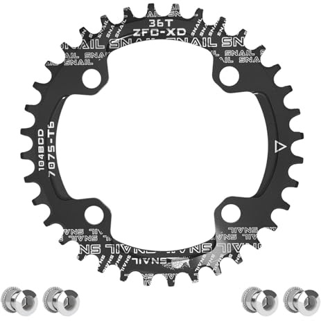 velxnigt Fahrrad-Kettenblatt aus Aluminiumlegierung, 104 BCD, 32T, 34T, 36T, 38T, Einzelkettenblatt mit positiven und negativen Zähnen und 4 Befestigungsschrauben für Rennräder, Mountainbikes und BMX