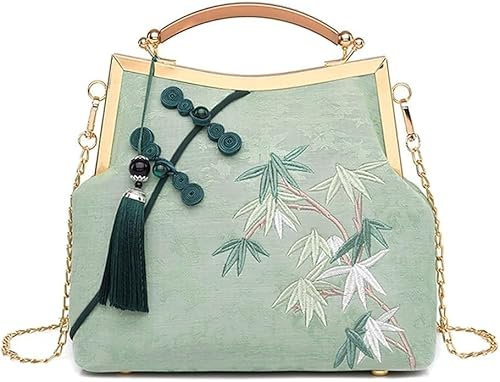Mayhug Bolsos de mano para mujer, bolsos de mano con borlas bordadas para mujer, bolsa de noche, fiesta, graduación, bolso de mano, para novia, boda, bandolera, bolso de mano floral, color verde