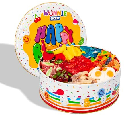 Wunnie Bucket “Happy Birthday” by American Uncle - Idea regalo compleanno originale, scatola di caramelle compleanno bambini miste da 2kg |