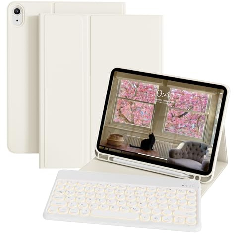 ZOPSGYU Funda con Teclado para iPad A16 11/10 Generación (2025/2022, 11/10.9 pulgadas), 7 Colores Iluminado Teclado Desmontable Funda para iPad 11./10.ª Gen, QWERTZ Diseño Alemán, Blanco