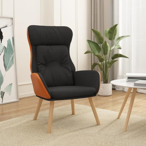 Tonture Relaxfåtölj svart, tyg och PVC, tjock vadderad med metallram, robust vardagsrumsstol för vuxna, bekväm lounging inomhus