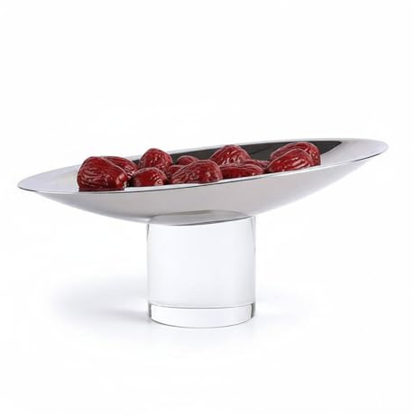 DEYIMAN Modern Decorative Bowl for Dining Table, Thickened Luxury Serving Tray with Crystal Column Base, 10 L×4.8 W×4 H, Crystal Stainless Steel Fruit Bowl for Coffee Table, Home Decor