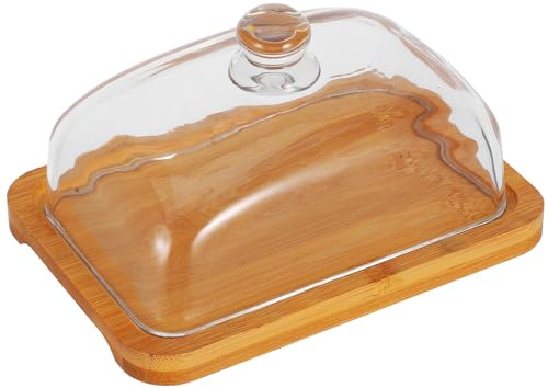 DECORNIJIA Mantequera Rectangular de Vidrio con Tapa Segura para Refrigerador y Encimera Diseño Moderno para Mantequilla Queso y Frutas Pequeñas Bandeja Transparente para Almacenamiento