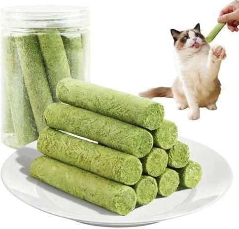 Waldspring 10 Pcs Bastoncini di Erba Gatta, Dolcetti per Gatti in Scatola Liofilizzati, Bastoncini di Erba Gatta da Masticare per la Pulizia dei Denti dei Gatti