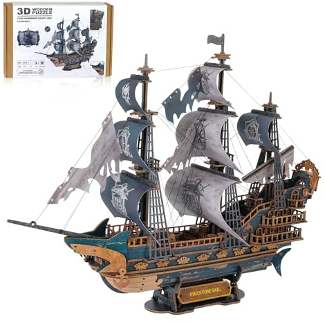 WEBYEARO 3D Puzzle Erwachsene, Vintage Piratenschiff Bausätze für Erwachsene, DIY 3D Holzpuzzle Segelboot Modell als Dekoration für Schreibtisch Regal, 3D Puzzle für Piratenfans und Bastelfreunde