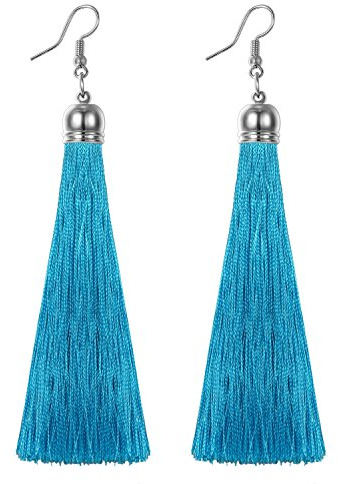 Flongo Damen Ohrringe, Lange Tropfen Troddel Quasten Kugel Anhänger Ohrring Baumeln Böhmische Ohrringe Ohrstecker Ohrhänger Blau Troddel Damen Frauen