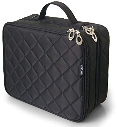 Mlmsy Kosmetiktasche mit Spiegel für Frauen, Schönheitspflegetasche für Make-up, für die Reise, professionell, multifunktional, Organiser mit 2 Lagen (schwarz)
