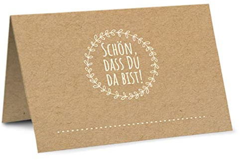 Partycards Tischkarten Geburtstag und Hochzeit, Platzkarten Geburtstag und Hochzeit, DIN A7 Format, 50 Stück, Blumen Kranz Design, Namensschild Kommunion und Konfirmation Schön dass du da bist