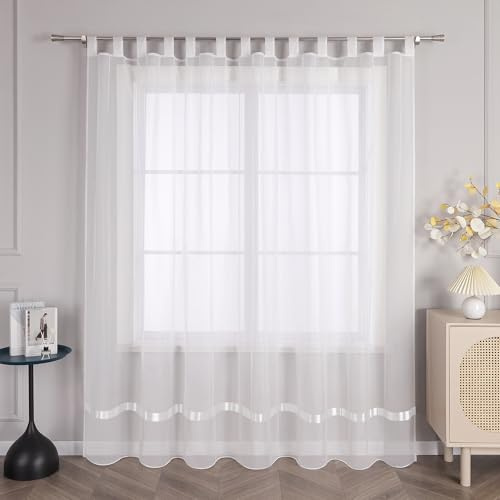 Joyswahl Voile Gardine mit Schlaufen transparenter Vorhang 300x225 Weiß | Gardinenschals mit Satinband Design, Maja Schals Fenster, Fenstergardinen modern, Vorhänge Wohnzimmer, dekogardine, 1er Pack