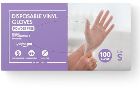 by Amazon - Guantes desechables de vinilo, Talla S, Paquete de 100, Transparente