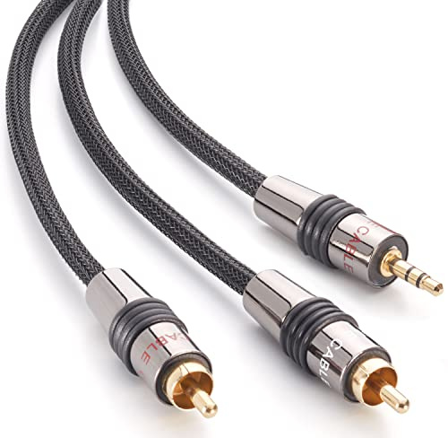Eagle Cable by INAKUSTIK – 10071116 – Deluxe Klinkenadapter - 3,5mm Klinke -> 2 x RCA | Anschluss von Smartphones Tablets PC HiFi-Verstärker | 1,6m in Schwarz | 2-fache Abschirmung | Geflechtschirm