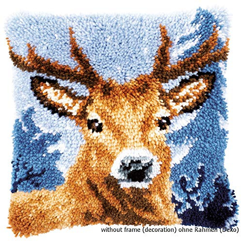 Vervaco PN-0163875 Deer Latch Hook Cushion Cotton, Multi-Colour, Approx. 40 x 40 cm / 16 x 16 inches.