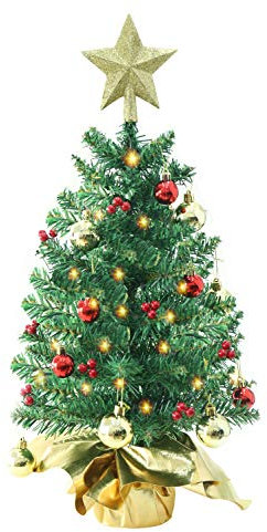 Liecho Mini Christmas Tree, 24 Inches, with Hanging Ornaments, Battery Operated Artificial Christmas Tree, Best DIY Christmas Decoration, Gold