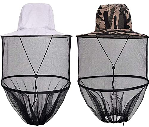 FANDE Tappo per Zanzariera, Copricapo Mimetico Anti-Zanzara 2PCS, Copertura per Insetti da Apicoltore, Cuffia da Pesca, Equipaggiamento Protettivo Anti-Insetti Esterno