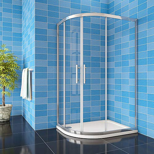 Acezanble 1200x900x1900mm Left Quadrant Shower Cubicle Enclosure 8mm Easy Clean Glass Sliding Door with 1200x900mm Stone Tray Free Waste + Riser Kit and Plinth