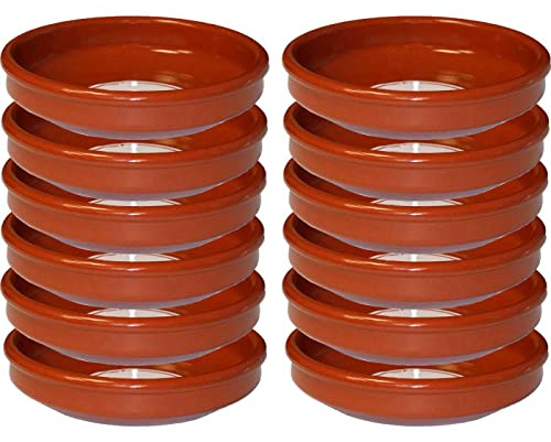 Tradineur - Pack de 12 Cazuelas redondas de barro - Aptas para vitro y horno - Ideales para guisos y asados caseros –Ø 18 cm