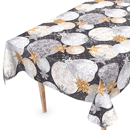Tischdecke abwaschbar Weihnachten Wachstuchtischdecke 180 x 140cm Schnittkante Anthrazit Wachstuch