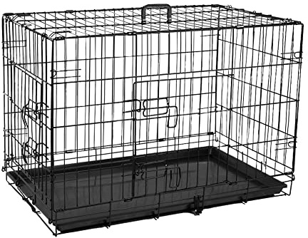 Yesuitme 30inch Dog Crate, Dog Puppy Cage Folding 2 Door Crate with Removable Tray, Medium 30 inch Dog Cage Black Metal Training Crate Pet Carrier (M-30inch)