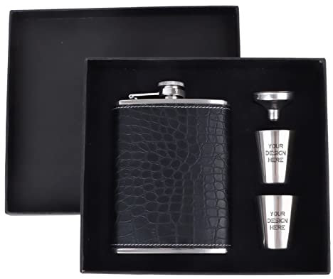 TopTie Flasque personnalisée en acier inoxydable, ensemble de flasques gravées au laser – Flasque, entonnoir et tasses de 237 ml