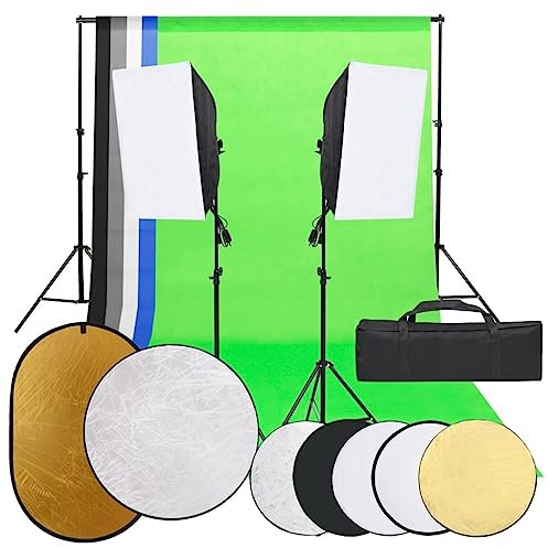 vidaXL Fotostudio-Set mit Beleuchtung, Hintergrund und Reflektor, Studio-Kit, Fotografie Set, Fotografie Beleuchtung, Studio-Licht, Tageslichtlampe