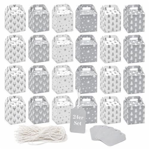 24 Stück Set Geschenkboxen Geschenkschachteln aus Karton 5x5x7cm silber | Pappschachteln Adventskalender, Box für kleine Geschenke, Dankeschön, Süßigkeiten, Schmuck, Gastgeschenke