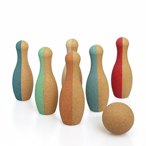 Korko Bowling-Set „Little Skittles” aus Kork mit 7 Teilen, ab 18 Monaten