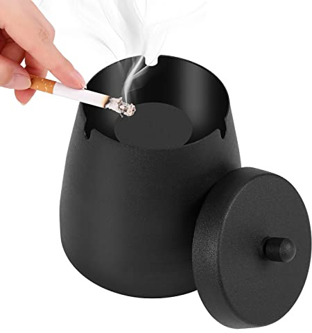 Hargtar Outdoor Ashtrays for Patio with Lid, Ash Trays with Covers, Ashtray Odorless, Ash Tray Sets for Cigarettes, Outside Covered Stainless Steel Iron Windproof Tabletop