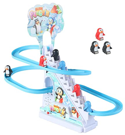 perfk Pinguin Rennstrecke Spiel mit Musik Kleiner Pinguin Rutsche Spielset Pinguin Treppensteigen Spielzeug Kleine Pinguin Spielzeug Treppe für Kleinkinder, 9 Pinguin