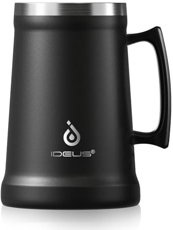 Ideus® Boccale di birra isolato con manico, 1000 ml, in acciaio inox, grande tazza termica in metallo, per l'Oktoberfest (nero)
