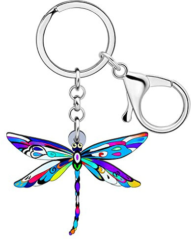 RAIDIN Porte-clé mignon en acrylique libellule colorée pour femmes filles insecte bijoux pour voiture sac à main sacs clés cadeaux charms (Bleu)