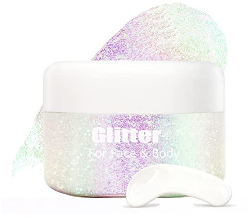 Körper Glitter Gel - Biologisch Abbaubares Gesicht Gel, Meerjungfrau Flüssiger Lidschatten, Feiner Glitter für Körper, Haar, Hochzeit Festival, 1.4 oz (#04)