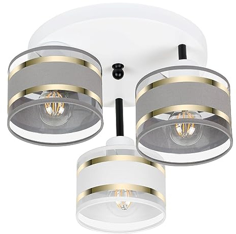 alfalux Deckenlampe Mit 3 Lampenschirmen LED Deckenleuchte Lampe Wohnzimmerlampe Schlafzimmerlampe Wohnzimmer Schlafzimmer Küche Leuchte Deckenleuchten Grau/Weiß/Grau TI-3030WE-GRWEGR