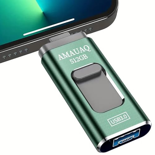 AMAUAQ Clé USB 512GB, 4 en 1 Clé USB 512 Go Photo Stick de Stockage Externe Compatible avec Téléphone, Tablette, Android, PC et Autres appareils.(Greener)