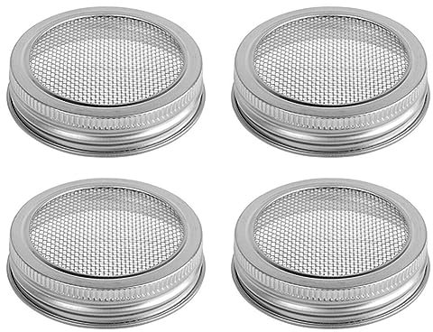 Donkivvy Keimglasdeckel aus Edelstahl – 70 mm Keimer-Netz-Filterdeckel – Keimglasdeckel für Weithalsgläser zur Herstellung von Sprossen, 4 Stück