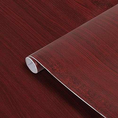Klebefolie Holz Optik Selbstklebende, Deko-Folien Holzdekor Selbstklebefolie Möbelfolie, 40CM x 5M Holzoptik Klebefolie Selbstklebende Wasserdicht Realistische Deko Für Möbel, Schrank (Burgund)