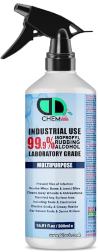 DD Teck 99.9% Isopropyl Rubbing Alcohol Industrial Use, Sanitiser spray – Surfaces - Hospital Grade - Pharma grade alcohol - 99.9% of viruses and bacteria kill (500ml Spray)