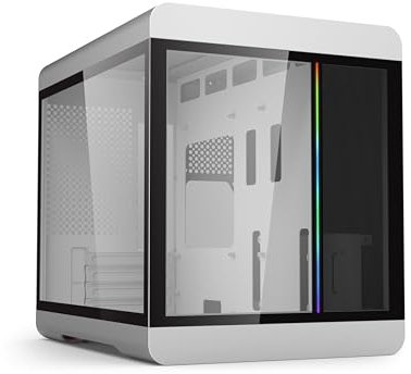 iONZ KZ-36T Arc PC Gaming, Office M-ATX Case, Tempered Glass - Front I/O USB Type-C with Anodised Aluminium | Dual Chamber - Silver